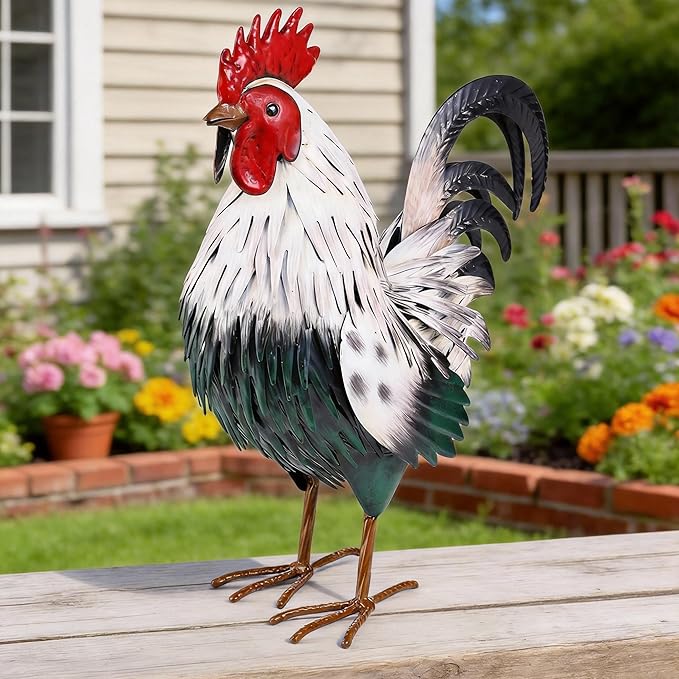 Ratuor Rooster Garden Statue Sculpture Metal Chicken Yard Decor Outdoor Figurines Patio Backyard Decoration