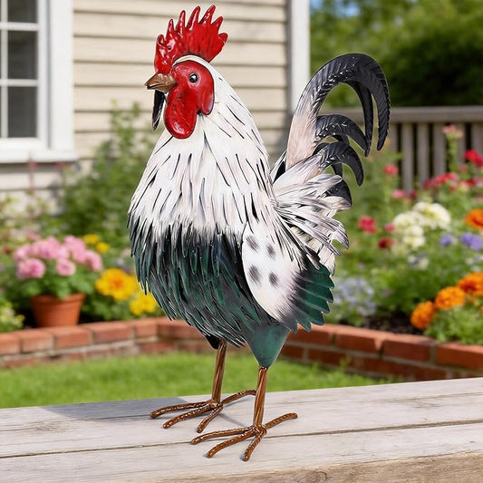 Ratuor Rooster Garden Statue Sculpture Metal Chicken Yard Decor Outdoor Figurines Patio Backyard Decoration