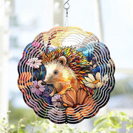 Hedgehog Wind Spinner, Hedgehog Stained Glass Wind Spinner, Wind Sculpture Hedgehog Wind Spinners for Garden Patio Yard Decor