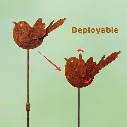 3PCS Rusty Metal Bird Stake Cute Birds Kinetic Sculpture Metal Garden Animals Stake Garden Decor Gifts for Friends and Family