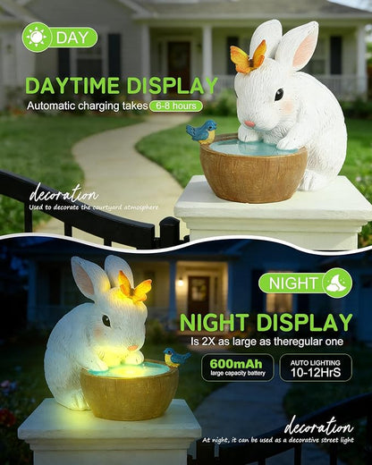 Solar Bunny Garden Outdoor Statues Decor, Rabbit with Butterfly and LED Lights Garden Decor for Home House, Yard Art Lawn, Ornaments, Porch Patio, Balcony - Birthday Gifts for Grandma Mom Women