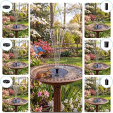 AMZtime Solar Fountain for Bird Bath, 1.4W Solar Fountain Pump 6 Nozzles, 2026 New Free Standing Solar Powered Water Pump for Outdoor, Garden, Fish Tank, Pond and Pool