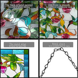 VEWOGARDEN W10xH15 inch Hummingbird Stained Glass Window Hangings, Suncatcher Panel with Chain for Wall or Windows