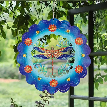 Dragonfly 3D Stainless Steel Wind Spinner - Outdoor Wind Catchers, Kinetic Hanging Ornament, 12Inch Wind Spinners for Gardens and Courtyards