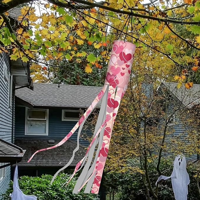 Jeiento 2PCS Valentine's Day Windsock for Outside Sweet Heart Windsock Flag with Hook Recycle 40-Inch Garden Wind Socks for Valentine's Day Home Yard Outdoor Decor Party Supplies