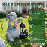 Solar Garden Statues, Resin Bunny Statue w/ Flower, Waterproof Figurine Rabbit Garden Statue for Outside Yard Outdoor Home Patio Lawn Decor, Solar Animal Lights for Adults Women Birthday Easter Gifts