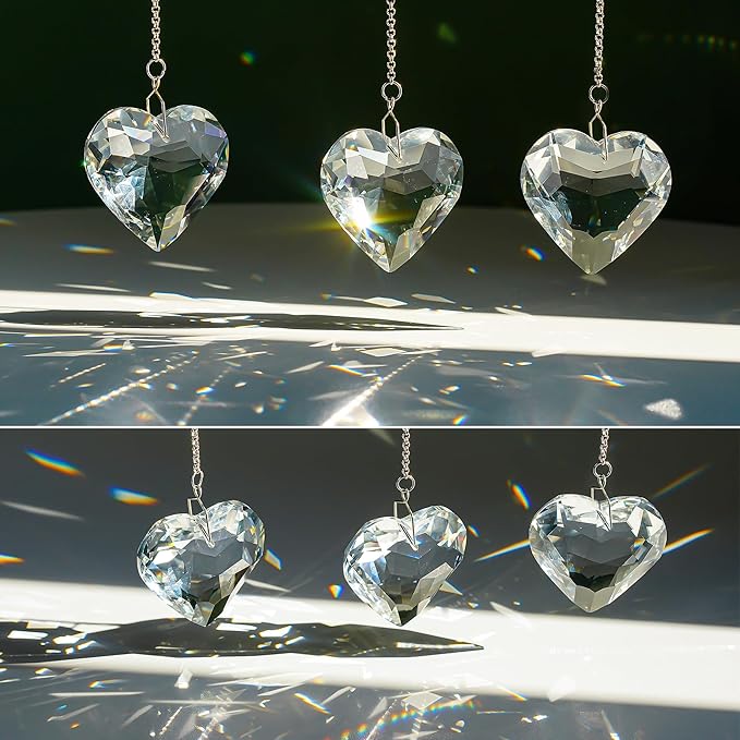 H&D HYALINE & DORA 50mm Clear Crystal Heart Suncatcher Set of 3 Suncatcher for Window Crystal Heart Sun Catcher Hanging Ornament Rainbow Maker Gifts for Mom, Grandma, Friends