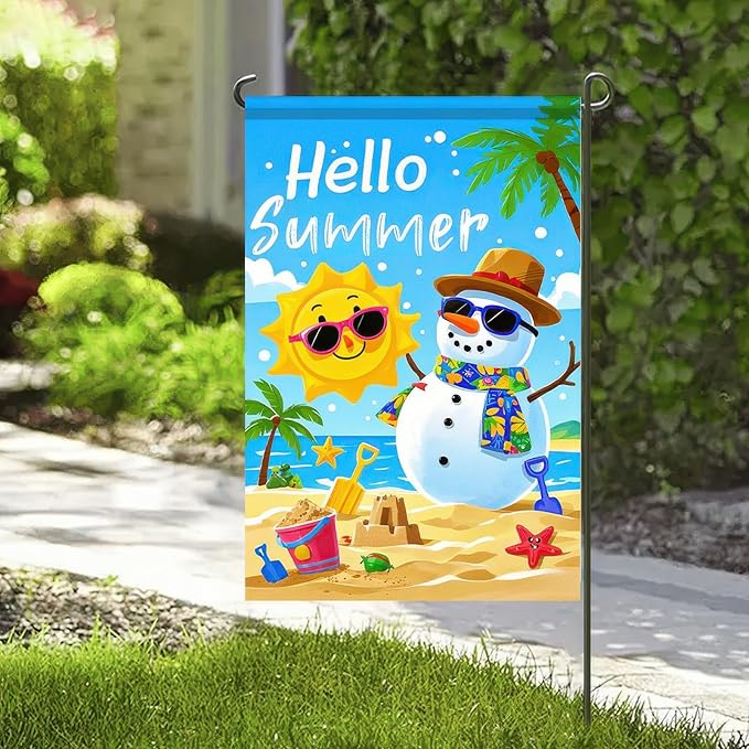 BlissYard Welcome Summer Garden Flag Sunglasses Snowman on Beach Hawaii Seaside Sunshine Decor Seasonal Outdoor Welcome Yard Flag 12 x 18 Inch Double Sided Decoration