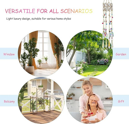 HDCRYSTALGIFTS 14.5'' Length Crystal Suncatchers, Hanging Crystals Sun Catcher with Colorful Beads Chain Rainbow Maker for Window Indoor Outdoor Home Office Garden Decoration