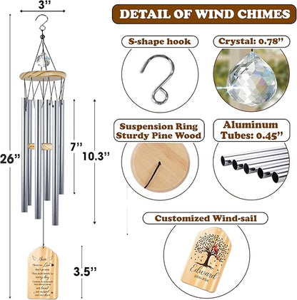 Personalized Son Cardinal Memorial Crystal Wind Chimes Remembrance Sympathy Ornament Keepsake in Memory of Child Boy Kid Offspring Custom Name Bereavement Condolence Gift for Outdoor Hanging
