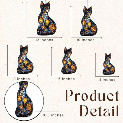 Starry Night Cat Acrylic Suncatcher, Boho Suncatchers for Window Hanging Ornament, Stained Glass Effect Art Garden Decor for Cat Lover, Gifts for Mother's Day, Mom, Grandma, Wife, Women, Nana