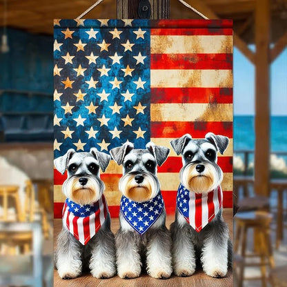 BlissYard Patriotic Schnauzer Garden Flag 12x18 Inch Double Sided Vertical Cute Puppy Small Yard Flag American Flag Dog Outdoor Decor Lawn Garden Banner 4th of July Independence Day Decoration