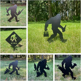 2025 Funny Bigfoot Garden Stake Metal Sign Art Yard Animal Decoration, Various Metal Sasquatch Black Big Foot Sculpture Outdoor Silhouette Statues for Garden Yard Patio Lawn (Chain Saw Ax)