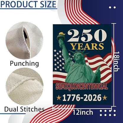 250th Anniversary USA Patriotic Garden Flag 12x18 Inch, Double Sided Weatherproof Yard Banner with Statue of Liberty & American Flag Design, 1776-2026 Commemorative Garden Flag for Outdoor Decor