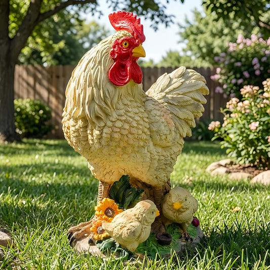 11.5" Chicken Bird Statue - Rustic Home Accents, Realistic Animal Sculptures, Resin Figurines, Yard Art, Funny Farm Sculpture, Garden Decor