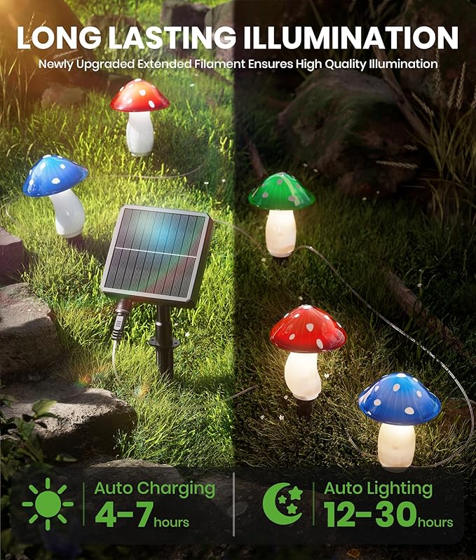 BITPOTT Solar Mushroom Lights Outdoor, 9 Pack 30FT Multicolor 8 Modes Solar Garden Lights, IP65 Waterproof Pathway Light Outdoor Decoration for Party, Garden, Yard, Patio, Lawn Decor (Multicolor)