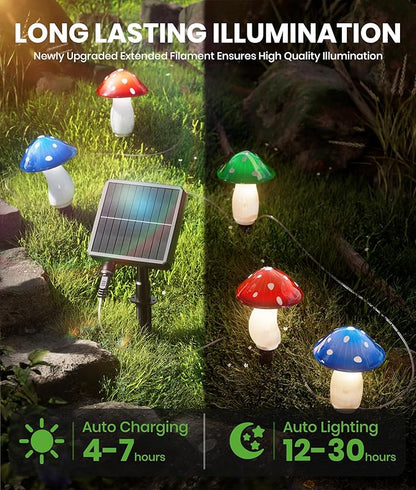 BITPOTT Solar Mushroom Lights Outdoor, 9 Pack 30FT Multicolor 8 Modes Solar Garden Lights, IP65 Waterproof Pathway Light Outdoor Decoration for Party, Garden, Yard, Patio, Lawn Decor (Multicolor)
