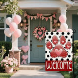 Valentines Garden Flag 12x18 Inch, Paw Print Heart Double Sided Flag for Anniversary Wedding Yard Outdoor Decoration