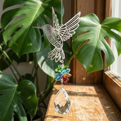 Sun Catcher Crystal Hummingbird,Indoor Window Suncatcher, Hanging Crystal Decor Creates Rainbows, Hummingbird Wall Art, Bird Deterrent Garden Gift.