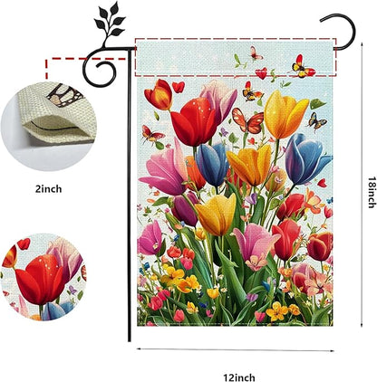 Spring Summer Tulip Garden Flag 12x18 Inch Double Sided, Colorful Welcome Yard Decor, Farmhouse Outdoor Flag for Lawn Patio Porch