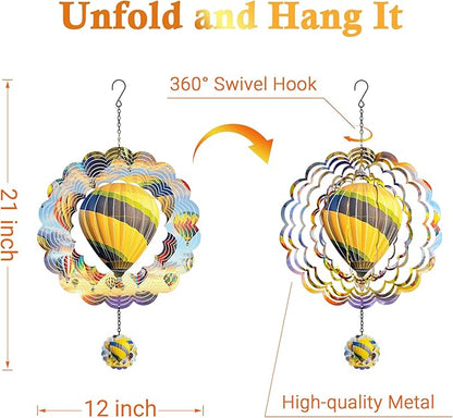 J-Fly Hanging Decor Outdoor,Outdoor Garden Decor，Wind Spinners Outdoor Colorful Hot Air Balloon Hanging Decor,Ornaments Kinetic Yard Art, Valentine Gifts for Women-Yellowish Gray Hot Air Balloon