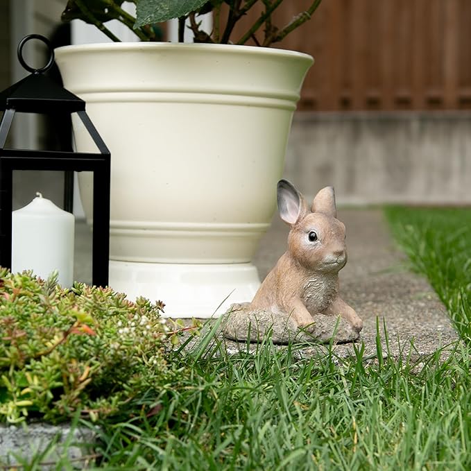 Zingz & Thingz Outdoor Garden Cottage Core Collection Miniature Sculpture, 5.5x5.5x6.25, Curious Bunny