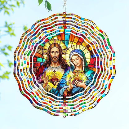 FLAGWIX Sacred Heart Wind Spinners Outdoor - 3D Stainless Steel Metal Wind Spinners 12in - Christian Gifts for Women Faith, Garden Spinner for Yard Decorations Outdoor, Religious Gifts for Mom Grandma