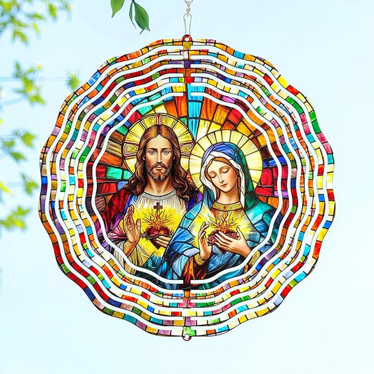 FLAGWIX Sacred Heart Wind Spinners Outdoor - 3D Stainless Steel Metal Wind Spinners 12in - Christian Gifts for Women Faith, Garden Spinner for Yard Decorations Outdoor, Religious Gifts for Mom Grandma