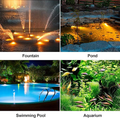 POPOSOAP Solar Pond Lights, 3-in-1 Warm White Underwater Pond Lights, IP68 Waterproof LED Landscape Spotlights for for Pond, Garden, Patio, Fountain, Pool, Waterfall Decoration(3 Head Lamp)-P63H