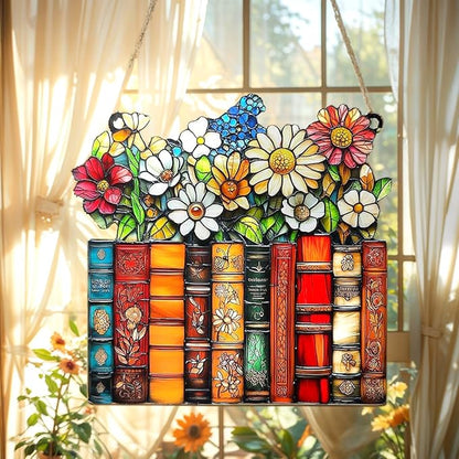Stack of Book Acrylic Suncatcher, Bookish Suncatchers for Window Hanging Ornament, Art Garden Decor for Book Lover Reader Bookworm, Gifts for Mother's Day, Mom, Grandma, Wife, Women, Nana