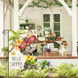AVOIN colorlife Hello Summer Floral Cat Garden Flag 12x18 Inch Double Sided Outside, Party Holiday Burlap Yard Outdoor Decoration