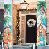 BlissYard Tropical Christmas Porch Banners 12x71 Inch Merry Christmas Door Banner Beach Gingerbread Man House Poinsettia Decor Xmas Welcome Hanging Signs Warm Weather Holiday Home Decor for Front Door Party Outdoor Decoration