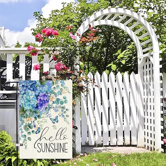Baccessor Spring Garden Flag 12.5 x 18 Inch, Blue Purple Hydrangea Double Sided Burlap Welcome Small Yard Flag Seasonal Holiday Lawn Proch Outdoor Outside Decor