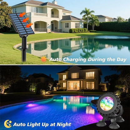 T-SUN Solar Pond Lights, 3-in-1 RGB Solar Underwater Pond Lights, IP68 Waterproof Sustainable Submersible Light for for Pond, Garden, Patio, Fountain, Pool, Waterfall Decoration