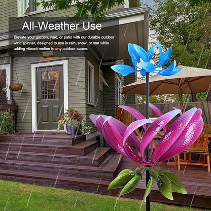 hogardeck Large Wind Spinner Outdoor, 91.3" Metal Flowers Wind Spinner with Heavy-Duty Stakes, 360° Rotating Triple-Layer Kinetic Yard Art for Home Outside Garden Lawn Backyard Patio Decor