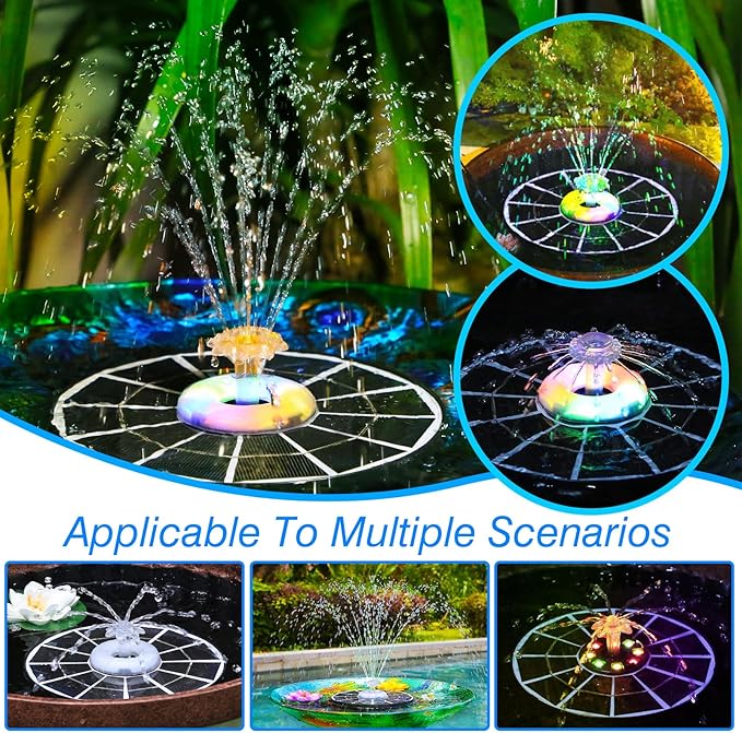 AISITIN 4W Solar Fountain with Lights, Chargeable Solar Bird Bath Fountains Built-in 2200mAh Battery, 2026 Upgrade Glass Panel Solar Water Pump for Bird Bath, Garden, Pond, Pool, Fish Tank, Aquarium