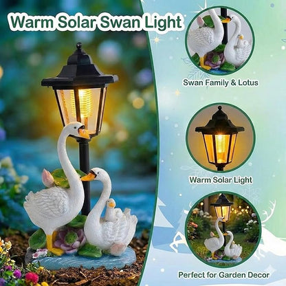 Solar Swan Garden Statue Outdoor Decor, Elegant Bird Figurines with Street Lamp Light for Patio Porch Decorations, Yard Lawn Sculptures Statues Unique Women Homes