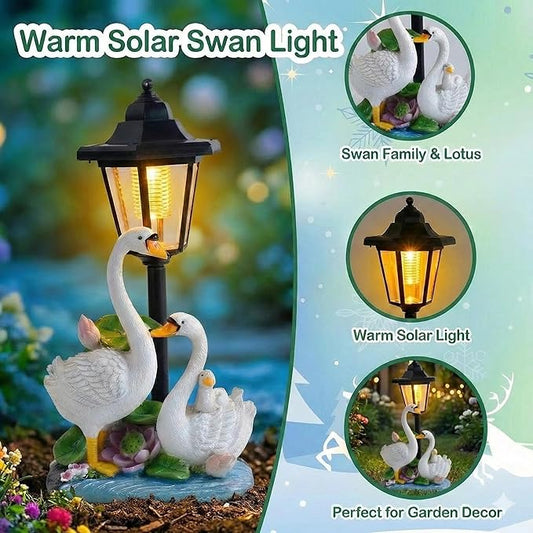 Solar Swan Garden Statue Outdoor Decor, Elegant Bird Figurines with Street Lamp Light for Patio Porch Decorations, Yard Lawn Sculptures Statues Unique Women Homes