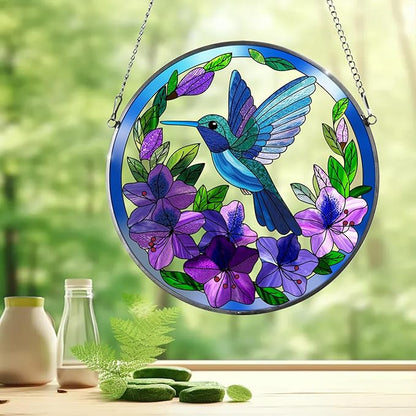 Hummingbird Stained Glass Suncather for Window Hanging, 6.3'' Purple Hummingbird Ornament Gift for Women, Nature-Inspired Wall Art Home Decor Gifts for Mom, Grandma (Purple, 6.3'')