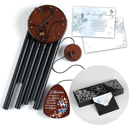 Memorial Wind Chimes for Loss of Loved One, Windchimes in Memory of a Loved One, Sympathy Gift Baskets, Bereavement Condolence Gifts, Memorial Gifts for Loss of Mom, 32" Sympathy Butterfly, Black