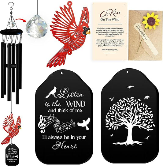 30'' Memorial Crystal Wind Chimes Loss of Mom Dad Grandparent Sympathy Cardinal Bird Keepsake Weatherproof Windchime Remembrance Gift in Memory Loved Ones for Window Outdoor Garden Decor HW2-RB