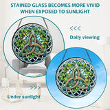 Celtic Knot Stained Glass Window Hanging, Suncatcher Diamond Glass Panel Hangings, Sun Catchers Indoor Windows Wall Art Decoration, Christmas Decor for Home Office Garden Green 7.87 inches