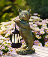 Nacome Christmas Cat Outdoor Statues for Garden: Outside Decor with Lantern Clearance for Yard Art Lawn Ornaments Porch Patio Balcony - Christmas Birthday Gifts for Mom Women Grandma