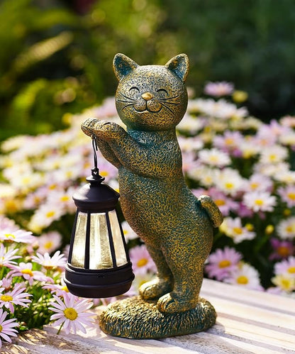 Nacome Christmas Cat Outdoor Statues for Garden: Outside Decor with Lantern Clearance for Yard Art Lawn Ornaments Porch Patio Balcony - Christmas Birthday Gifts for Mom Women Grandma