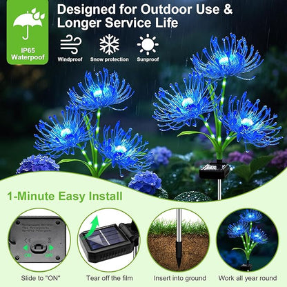 Solar Garden Flower Lights Outdoor, 4 Pack Blue Spider Lily Solar Lights with Glowing Stems, IP65 Waterproof LED Yard Decor for Patio Lawn Pathway, Mother's Day Valentine Gifts for Women Mom Grandma