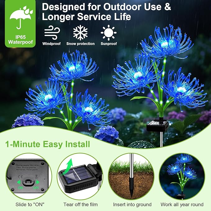 Solar Garden Flower Lights Outdoor, 8 Pack Blue Spider Lily Solar Lights with Glowing Stems, IP65 Waterproof LED Yard Decor for Patio Lawn Pathway, Mother's Day Valentine Gifts for Women Mom Grandma