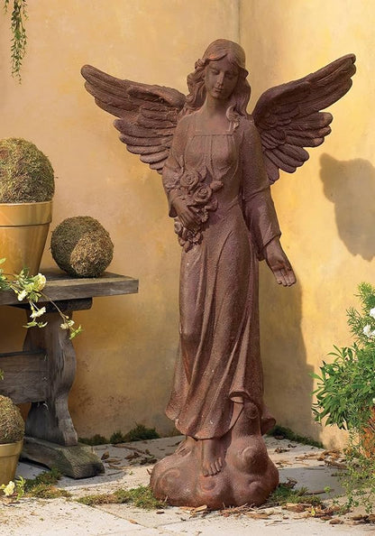 Kensington Hill Large Tall English Tudor Angel Garden Statue Sculpture Catholic Religious Holy Decor Outdoor Garden Front Porch Patio Yard Outside Home House Iron Rust Finish Resin 41 1/2" High