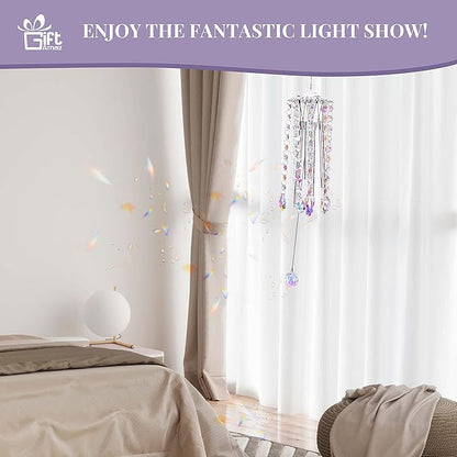 GiftAmaz Crystal Suncatcher Wind Chimes with 4 Tuned Tubes, Hanging Prism Rainbow Maker Chandelier Crystal Pendant Wind Chime Window Hanging Ornament Gift for Women Friends Home Garden Decor Birthday