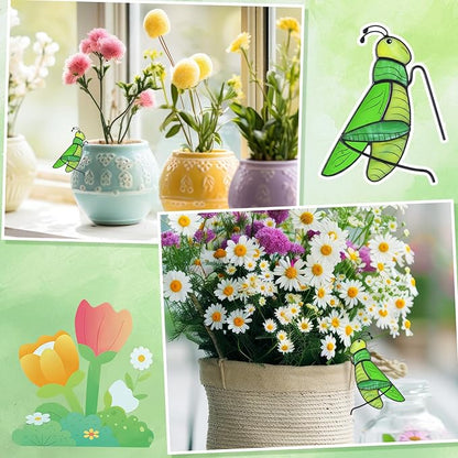 Geelin 1 Pcs Stained Glass Grasshopper Suncatcher Flower Pot Decoration Metal Plant Pot Hangers Colorful Garden Yard Suncatcher Decor for Spring Home Indoor Outdoor Decor(Green)