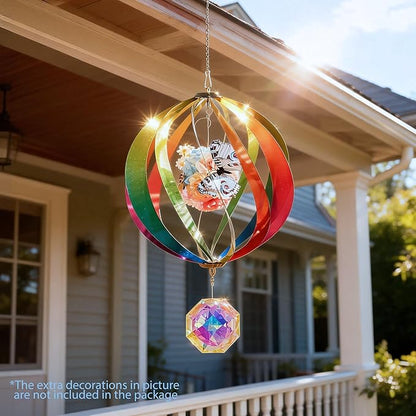 Hanging Wind Spinners Outdoor - Tool-Free Assembly Garden Wind Spinners, Spring Metal Yard Decor with Dual Hooks for DIY Accessories, Weatherproof Rust-Resistant 3D Ball(Rainbow, 12 Inch)